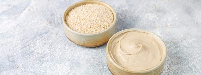 Homemade sesame paste with sesame seeds.